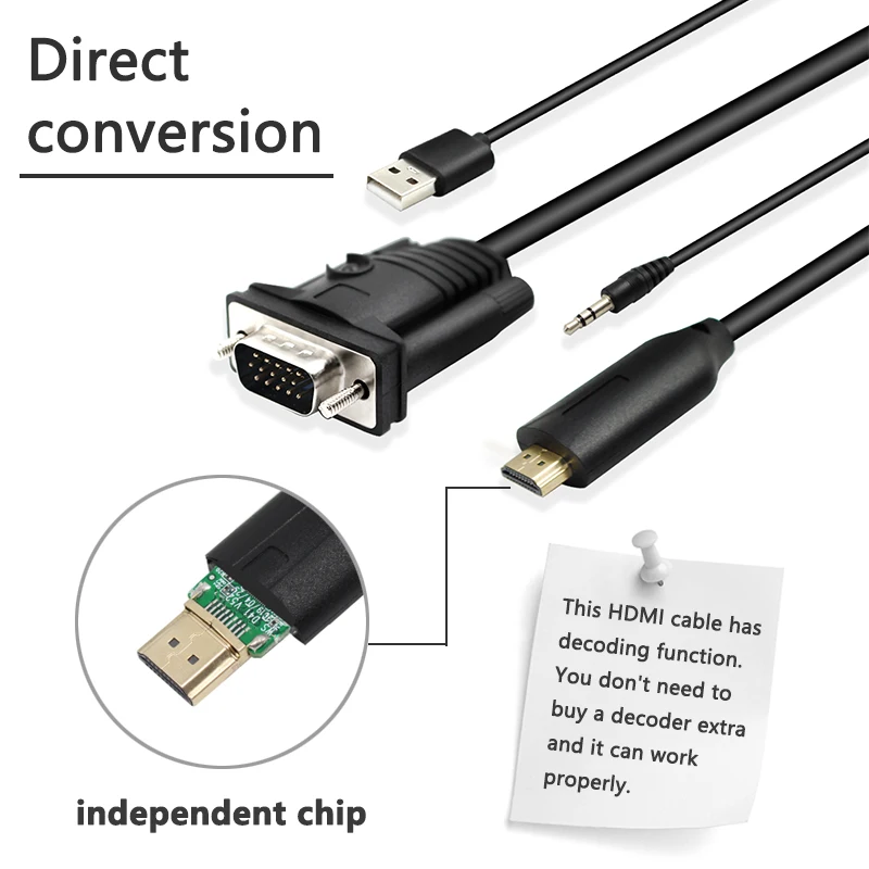 VGA мужчина к HDMI Мужской адаптер конвертер кабель с 3 5 мм аудио выход 1080P для ПК