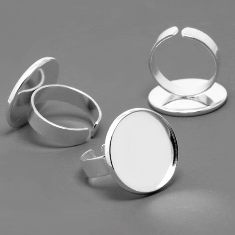 10pcs 16/20mm Fashion DIY Silver-Plated White Ring Blank Bezel Setting Tray Diy Handmade Cabochons Base Vintage Diy Jewelry