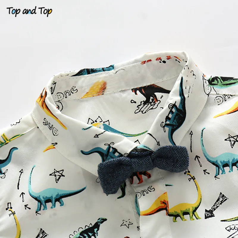 Top and Fashion Baby Boy Clothes Long Sleeve Dinosaur Print Shirt Romper+Suspenders Pants 3Pcs Gentleman Clothing Set |