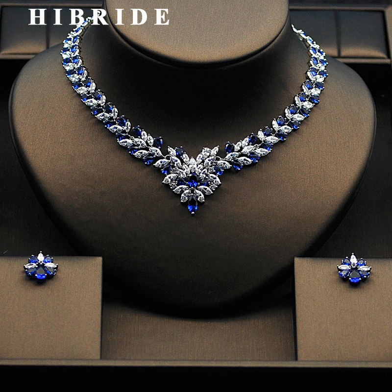 

HIBRIDE Beautiful Women Bridal Jewelry Set With Colorful Cubic Zircon White Gold Color Necklace Set Parure Bijoux Femme N-275