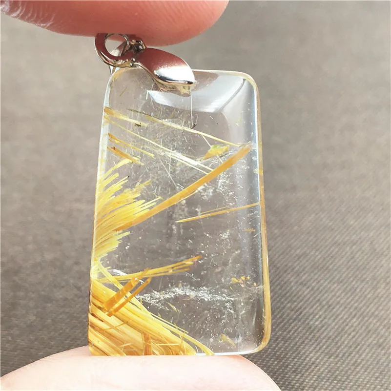 Подвеска из натурального золота Rutilated Quartz прямоугольник драгоценный камень