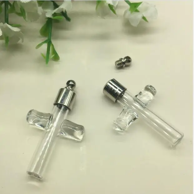 

50pieces SCREW CAP 36.5*20.5*6mm cross glass vial pendant wish bottle perfume bottle essential oil bottle name or rice art