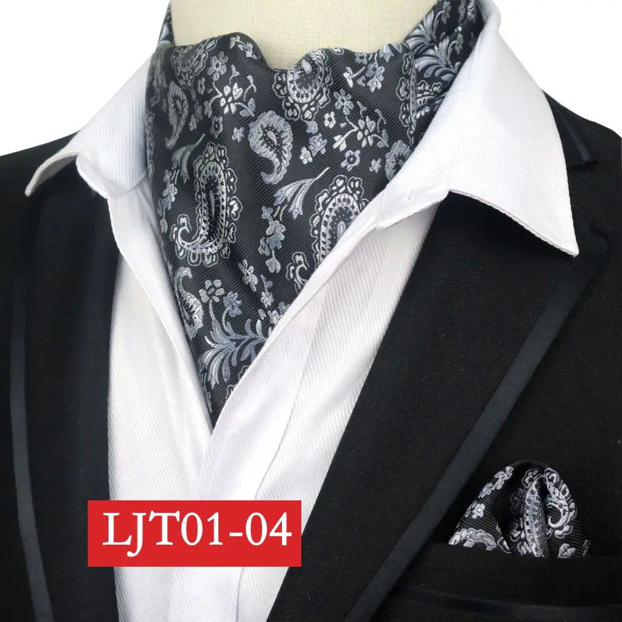 SMT-LJT01-04 YISHLINE мужской роскошный Шелковый Аскот галстук набор мужской галстук и платок Набор Цветочный Пейсли в горошек Карманный квадратный набор для свадебной вечеринки - Цвет: SMT-LJT01-04