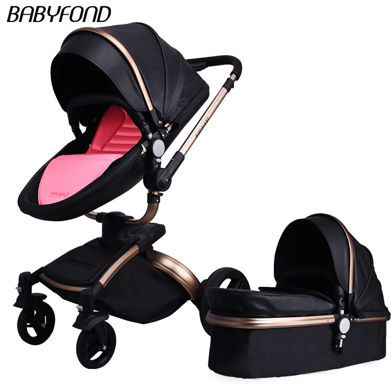 Black C Babyfond кожа(полиуретан) 2 в 1 Бесплатный вращающихся сидения-люльки детская коляска PU двухсторонние коляски с амортизаторами, детская коляска для младенца тележка бесплатные подарки - Цвет: Black C