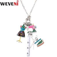 weveni statement tailor tools sewing machine iron scissors necklace pendants enamel collar chain new fashion jewelry for women