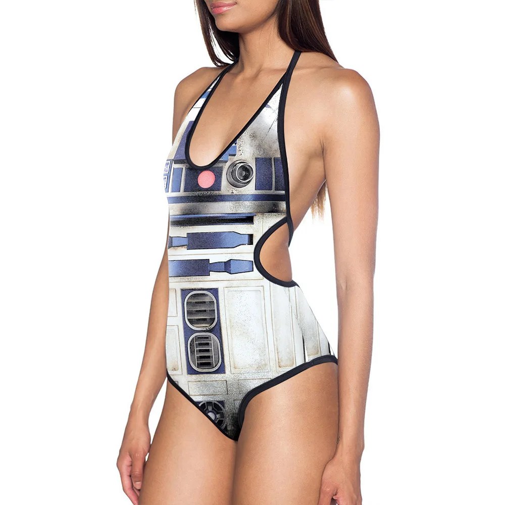 1007 сексуальная девушка лето черный робот R2 D" Звездные войны", Одна деталь купальник монокини с хомутом с низким вырезом на спине Для женщин купальный костюм ванный комплект - Цвет: 1035