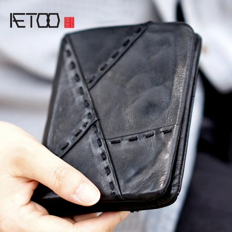 AETOO Men wo men Japan старинная кожа овчина ручной работы короткий бумажник шовный