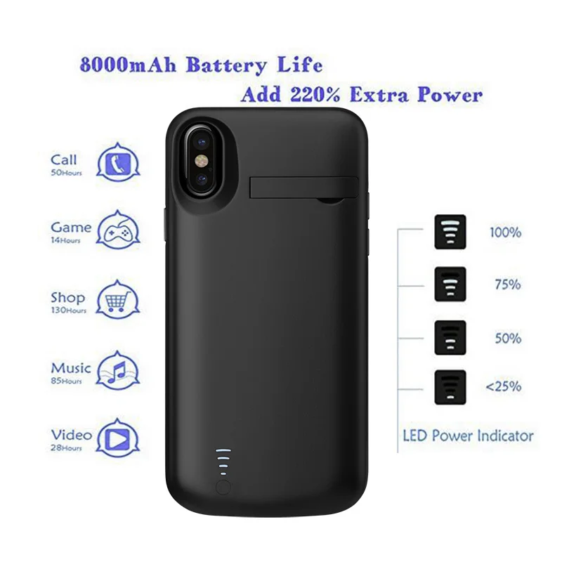 Чехол для внешнего аккумулятора Iphone X XS Max XR 6000 мАч высокомощный Портативный чехол