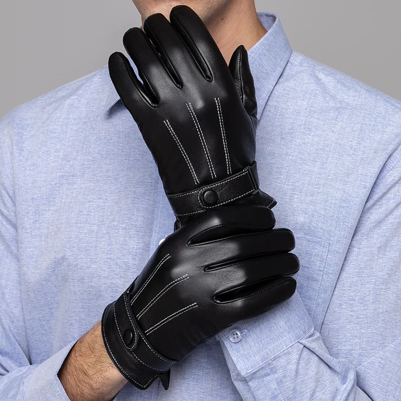 Sumusan мужские перчатки из натуральной кожи с сенсорным экраном черные зимние