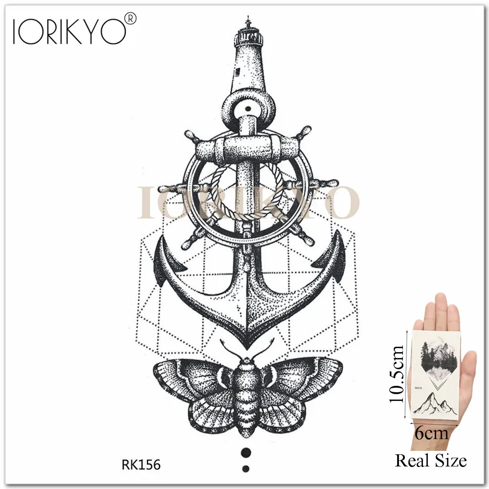 IORIKYO черная луна кошка якорь временная татуировка Геометрические Женская