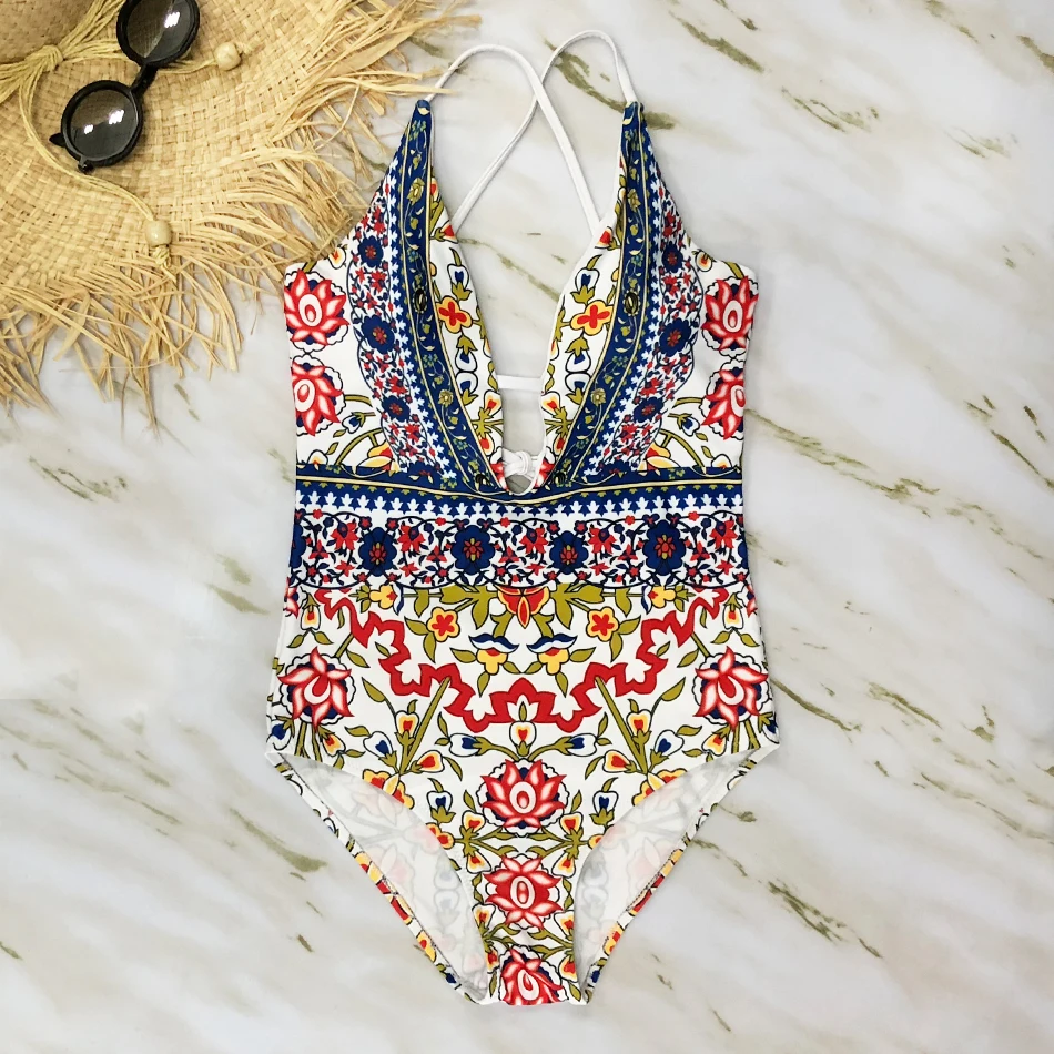 2018 Женский Цельный купальник с принтом цветочный сексуальный Maillot De Bain Монокини