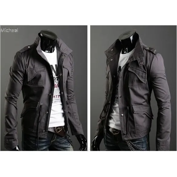 Для мужчин куртка Повседневное Стильный Slim Fit молния куртки пальто хлопка смеси