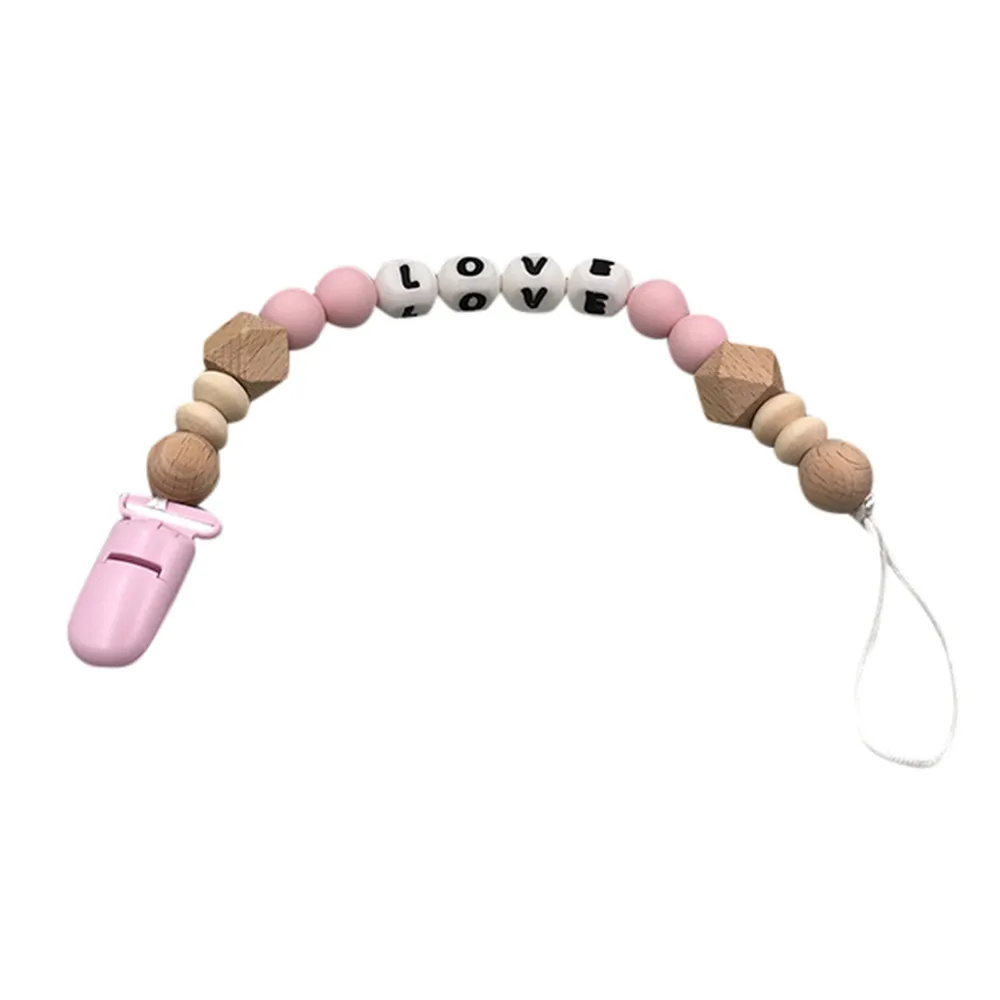 Pink Цепочка для детской соски клип анти-сеть шнурки силиконовая Bebe деревянная пустышка из бусин-зажим держателя для пустышки соска для младенцев Прорезыватель для зубов - Color: Pink