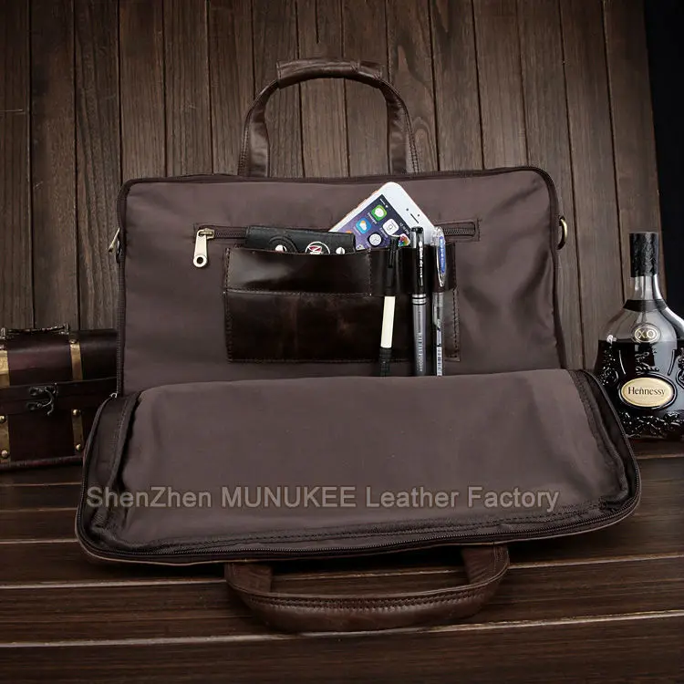 Fashion men briefcase Genuine leather Briefcase Men Leather business bag  portfolio office bag brief case Tote laptop bag 15.6