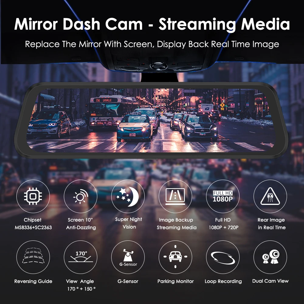 AZDOME PG02 10 &quotсенсорный экран 1080P DVR stream media Dash камера ADAS двойной объектив