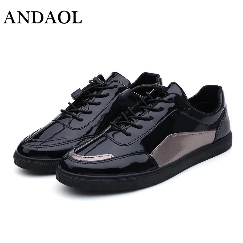 

ANDAOL Men's Leather Casual Shoes Top Quality Non-Slip Lace-Up Student Casual Trainers New Luxury Brand Campus Sneakers Designer