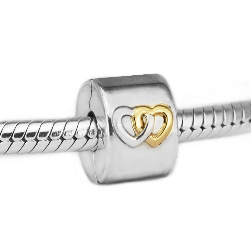 Подходит для Pandora Браслеты сердца светилась клип талисманы с 14K покрыто настоящим