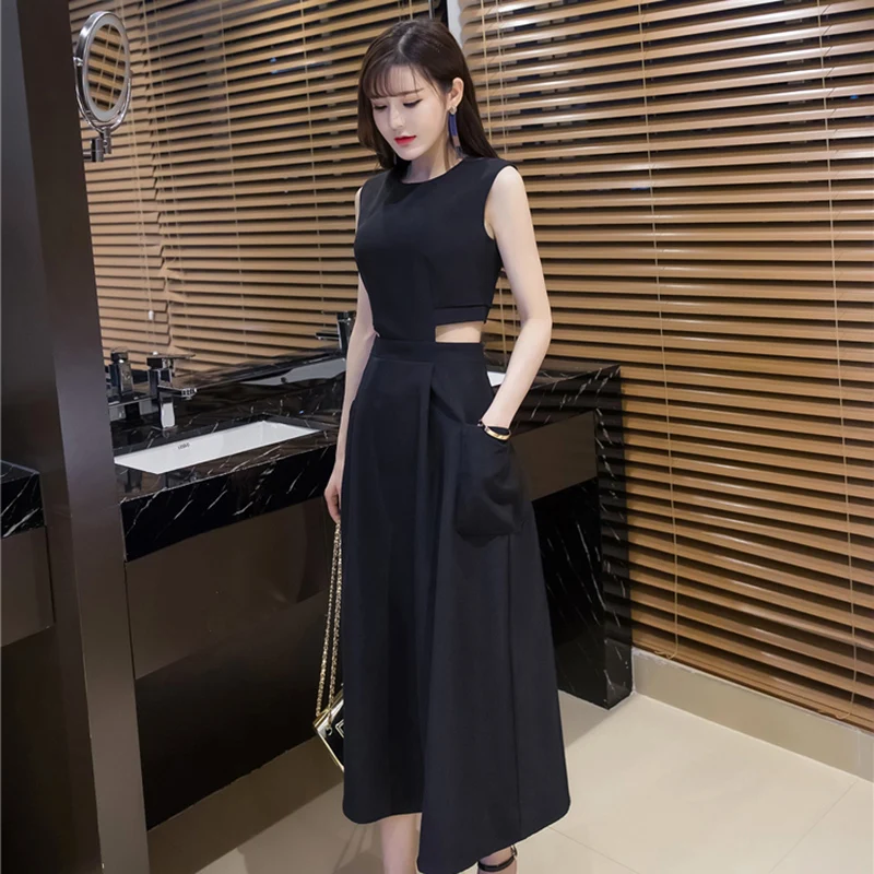 2019 новые женские летние платья тонкий высокая талия средней длины платье без