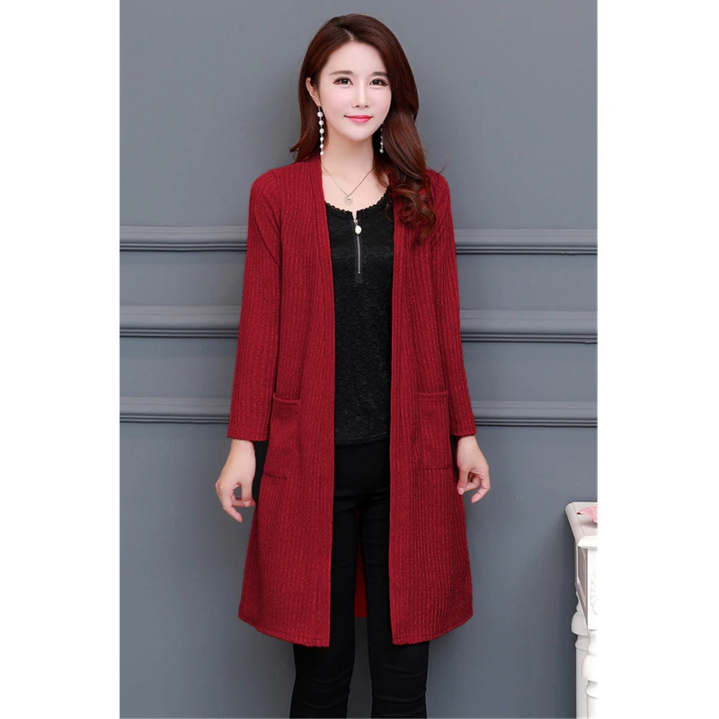 Autumn Long Knitted Sweater Women Cardigan Oversized Knitwear Coat Black Knit Sweaters Elegant sleeve Ladies 5XL |
