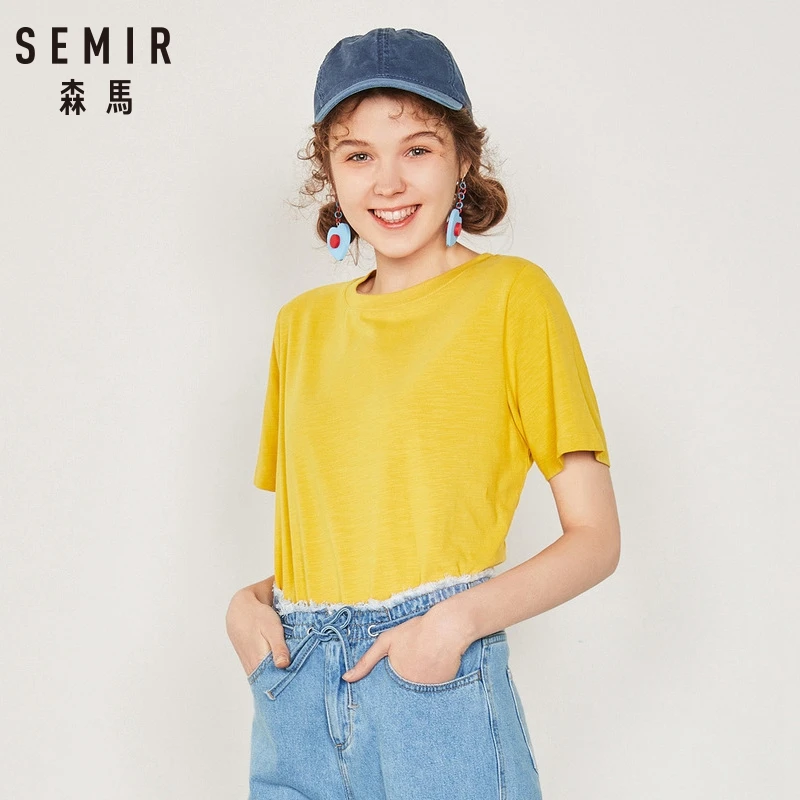 SEMIR футболка Женская Новинка хлопковые футболки женские s vogue винтажные футболки хлопковые Женские топы с круглым вырезом и коротким рукавом