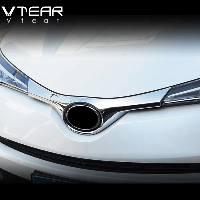 Vtear для Toyota CHR C-HR Стайлинг углеродное волокно автомобиля Передняя решетка решетки крышка отделка хром внешний ABS аксессуары