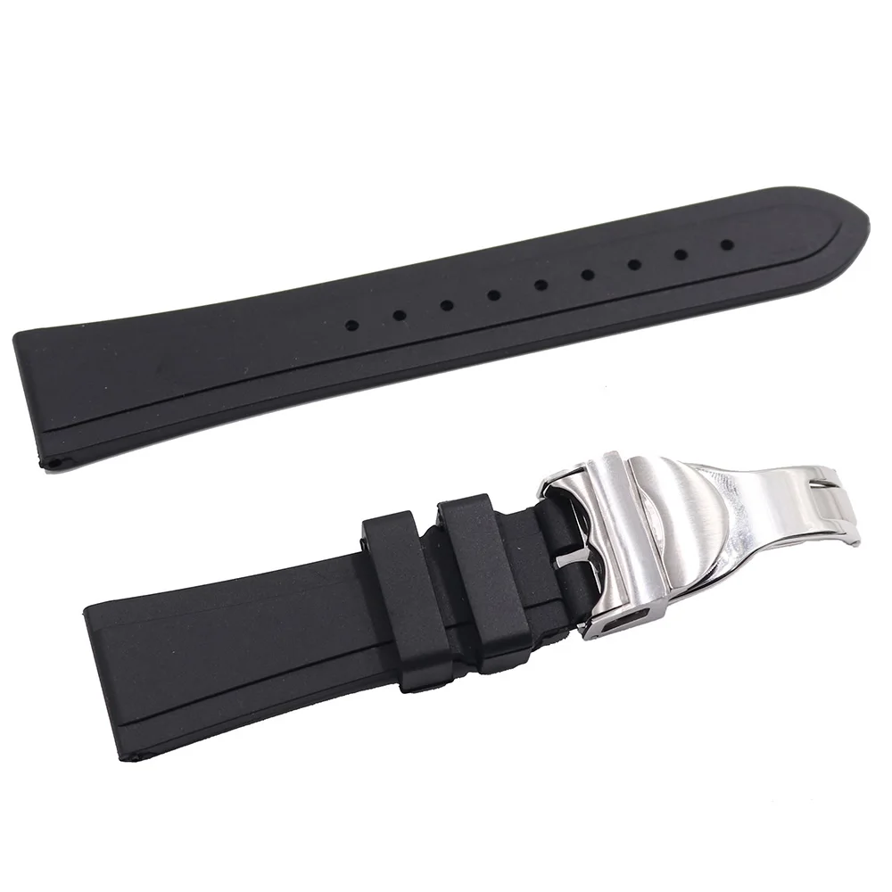 Rolamy 22mm Black Waterproof Silicone Rubber Replacement Wrist Watch Band Strap with Silver Black Rose Gold Clasp For Tudor