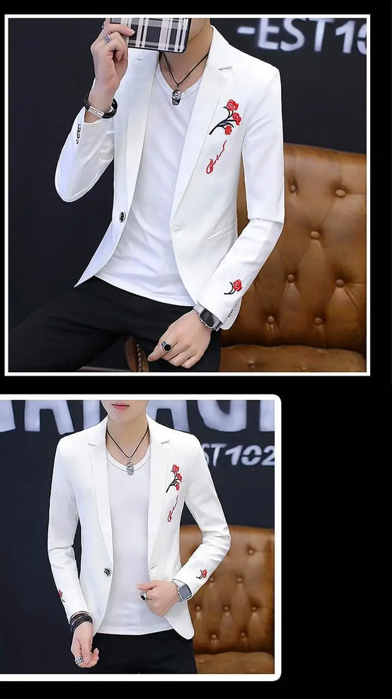 

M-3xl Men Blazer Spring Autumn Male Embroidery Suits Single Button Jacket Wedding Slim Coat Top FashionClothes Y80