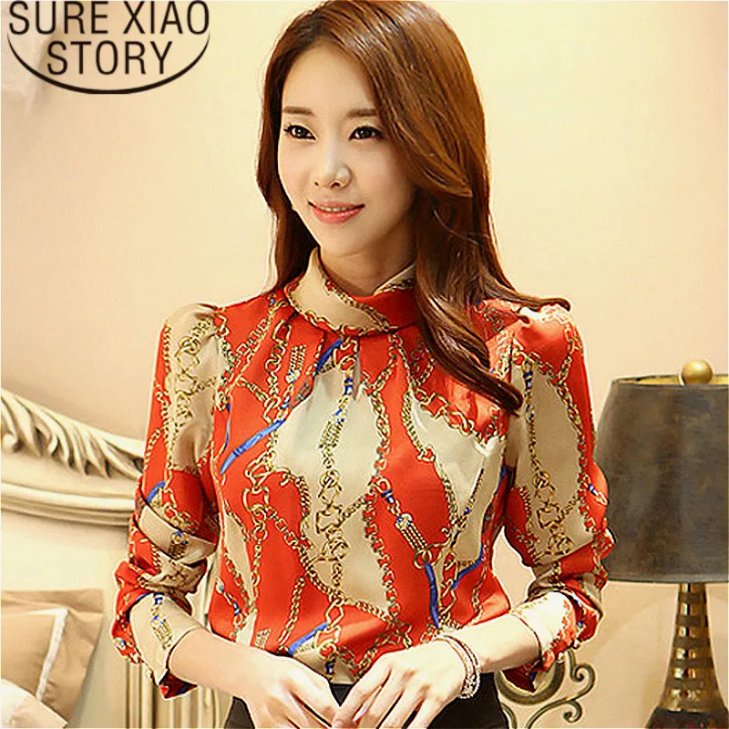 

Womens tops and blouses blusas mujer de moda 2021 chiffon blouse Formal Print O-Neck Office Lady women blouses 1817 50