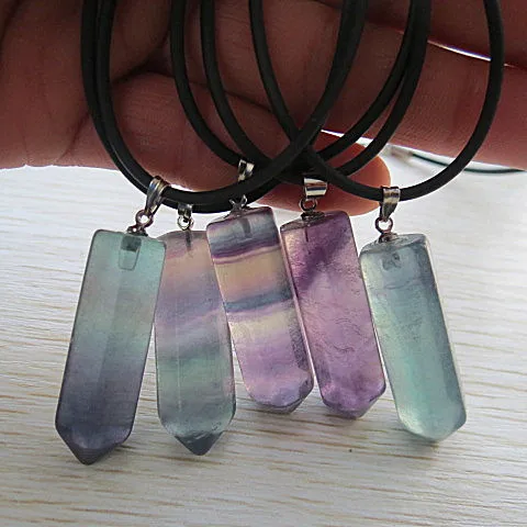

Beautiful natural colorful flourite quartz crystal point pedant