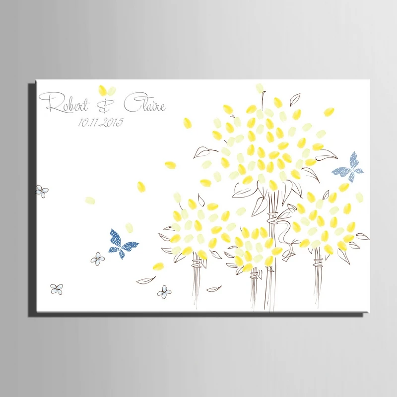 DIY отпечаток пальца Подпись Холст Картина Подсолнух Бабочка Свадебный подарок