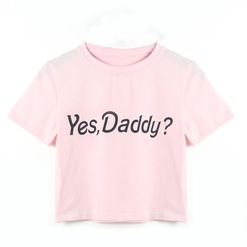 Розовый ROPALIA Letter Yes Daddy Stitch Повседневная футболка Летняя желтая/белая/черная/Розовая Сексуальная женская футболка - Цвет: Розовый