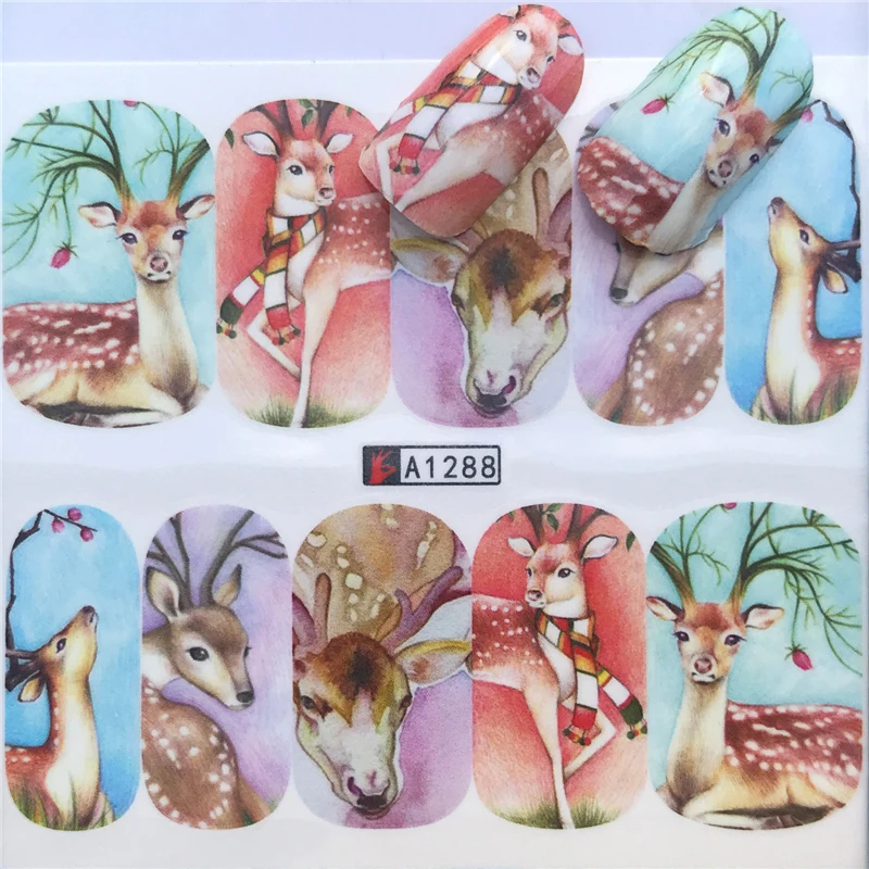 

YWK 2021 New Designs Flower Glitter Nail Sticker Water Transfer Animal Styles/Christmas Series Nail Art Decals