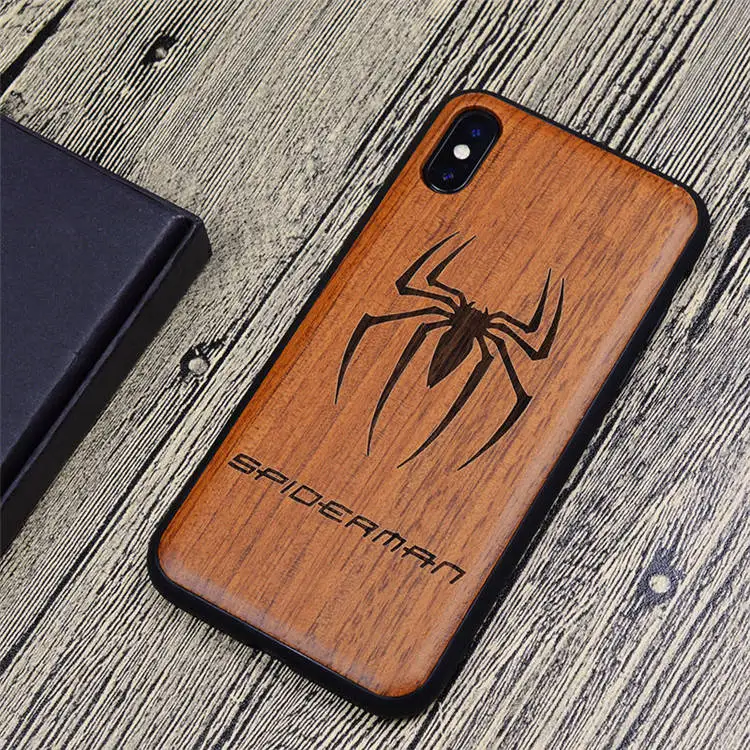 Супер герой резной деревянный чехол для iPhone XS чехол для MAX XR iPhone X XS деревянный TPU чехол для iPhone 7 8 6 6s plus защитный чехол - Цвет: Коричневый