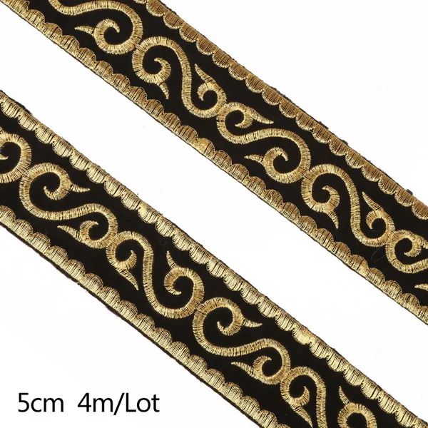 Gold 5cm 4 м/лот Ширина 2/2. 5/3/5 см цвета: золотистый, серебристый в этническом стиле, с вышивкой в виде ажурной каймой жаккардовая лента для одежды аксессуары DIY ремесло решений - Цвет: Gold 5cm