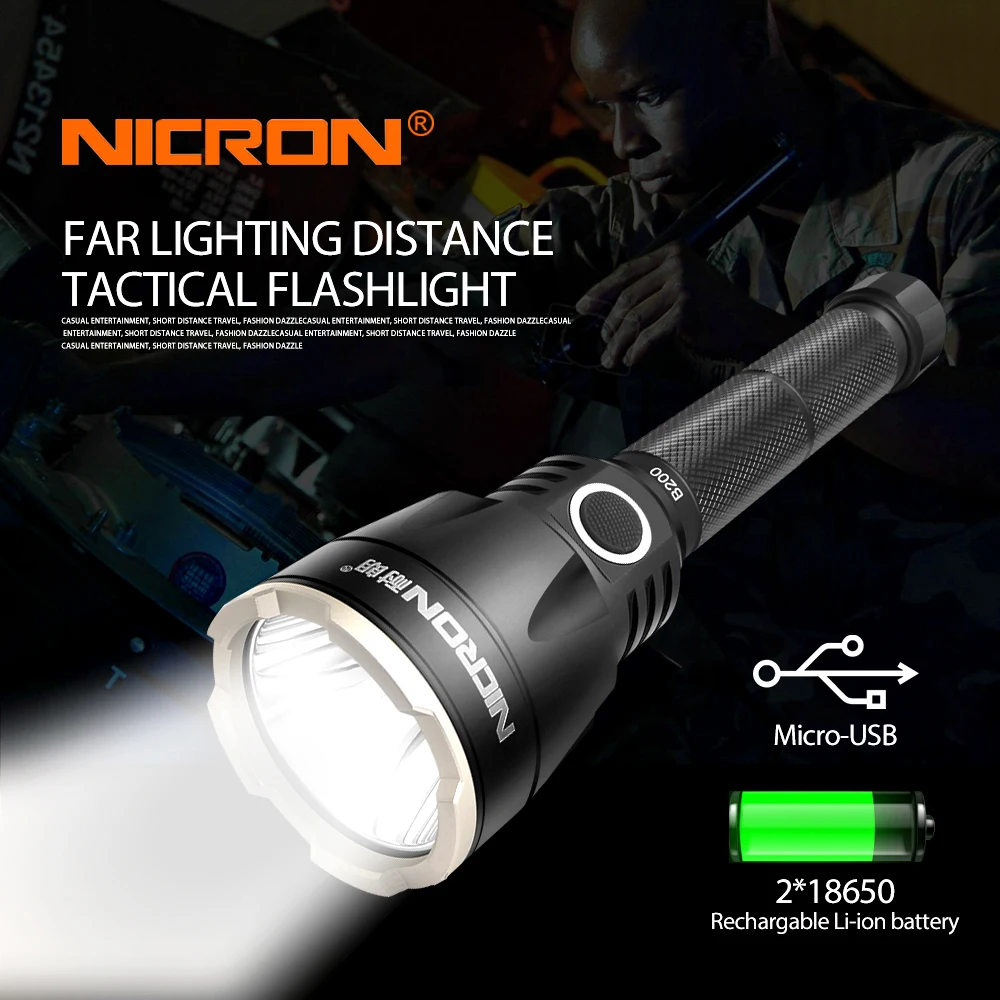 Тактический флэш-светильник NICRON 536 м дальний светильник ing расстояние 1000LM 2x18650 высокая яркость светодиодный фонарь светильник Открытый водонепроницаемый IP68