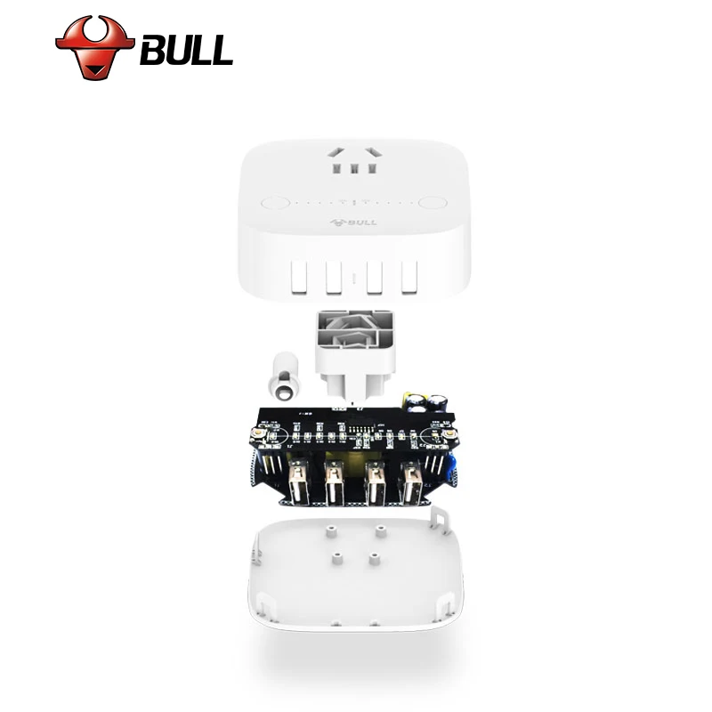 BULL Smart Charger 4 USB 2.4A Fast Charging 10A/250V/2500W Timing Function for iPhone iPad Samsung S9 S9+ Xiaomi Huawei P10 | Электроника