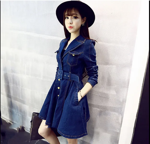Высокое качество 2017 новое джинсовое платье Весна и осень одежда тонкое женское