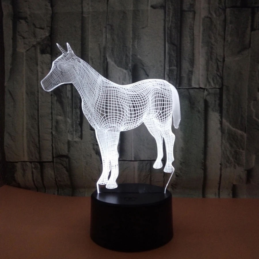 Новая Лошадь ночник переменчивая лампа настроения LED 7 видов цветов USB 3D иллюзия