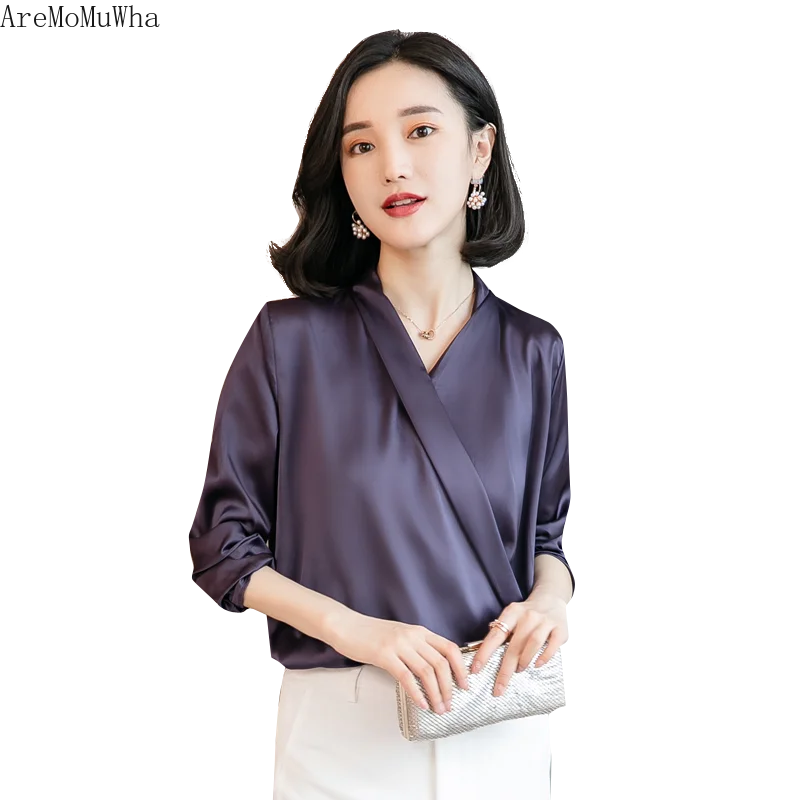 Рубашка женская шифоновая свободная с V образным вырезом и длинным