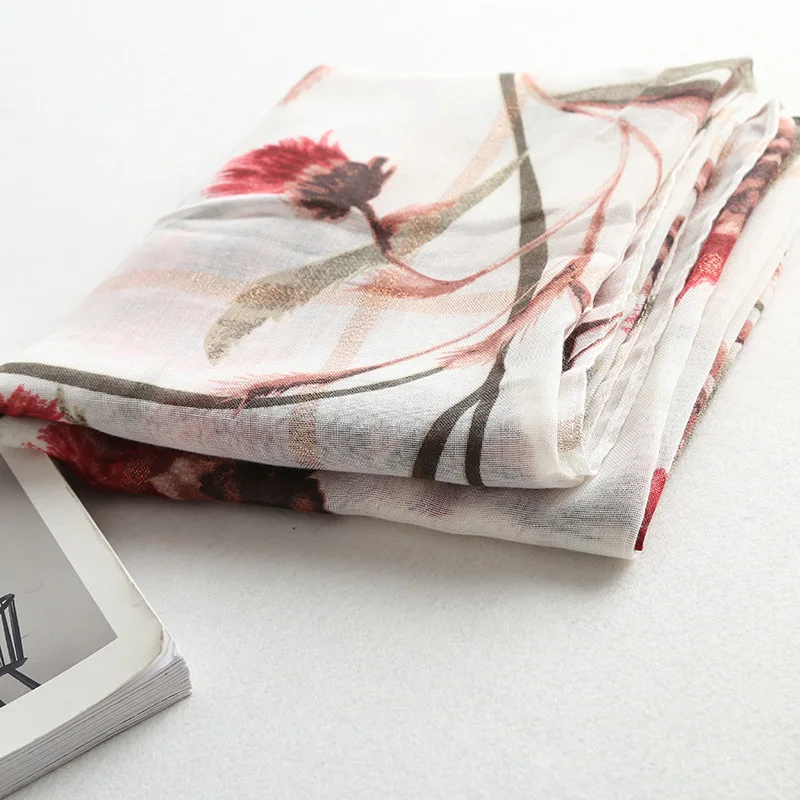 Новый бренд цветочным узором шарф с бахромой женские мусульманские печати