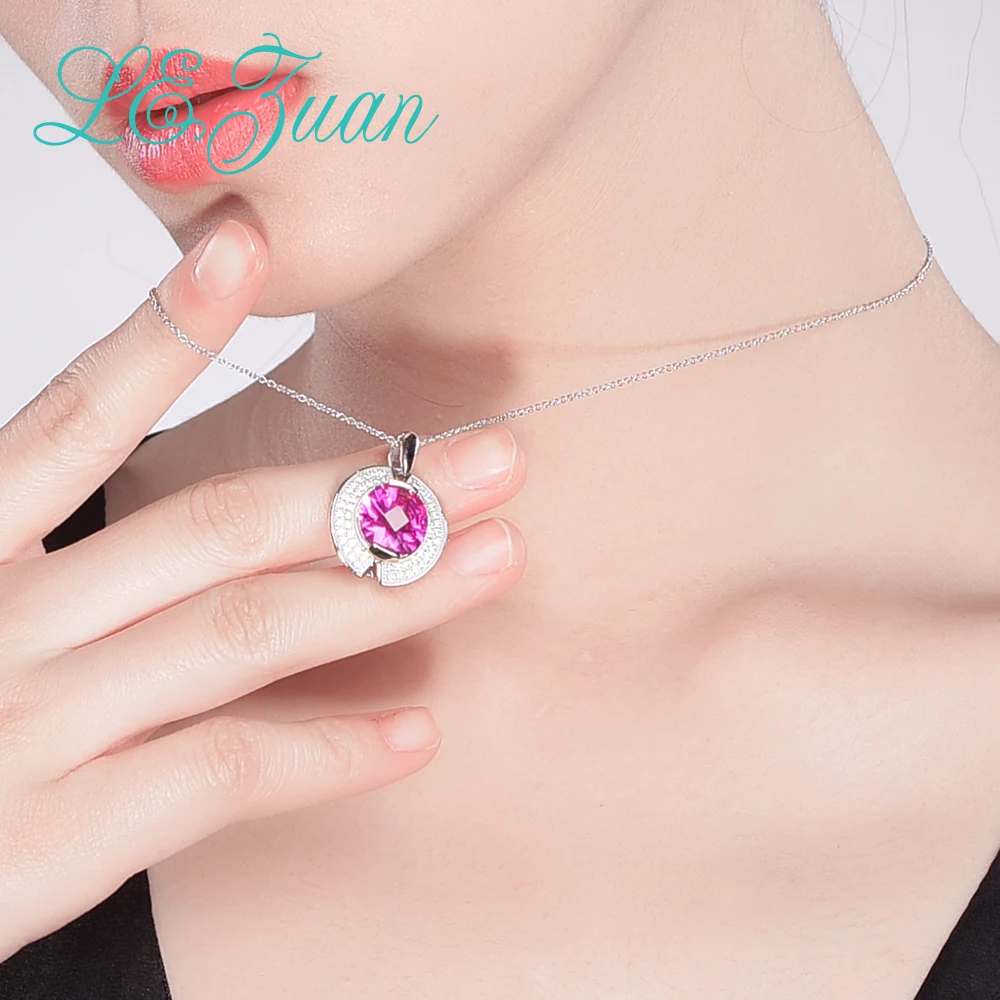 L & цзуань блестящие 925 Стерлингового Серебра Подвески 6.9ct Розовый Камень