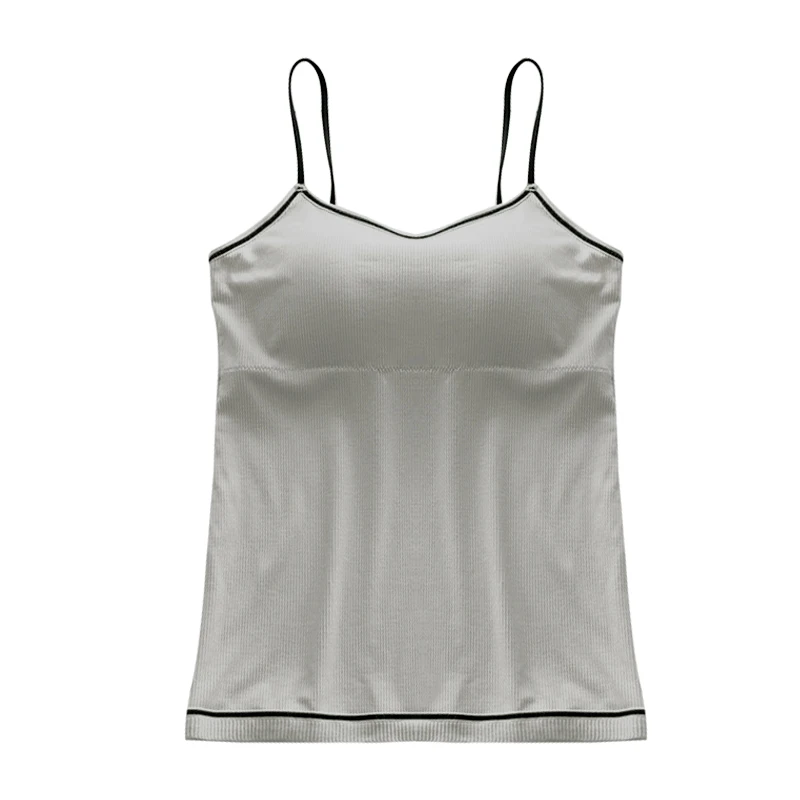 Серый Female Padded Tank Top Camisole Slim Sexy Strap Top Women Summer Off Shoulder Camisole - Цвет: Серый
