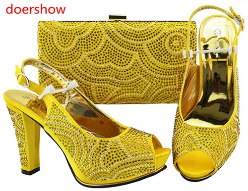 

doershow High Quality yellow color African Designer Shoe And Bag Set To Match/ Italian Shoes With Matching Bags Set!SH1-11