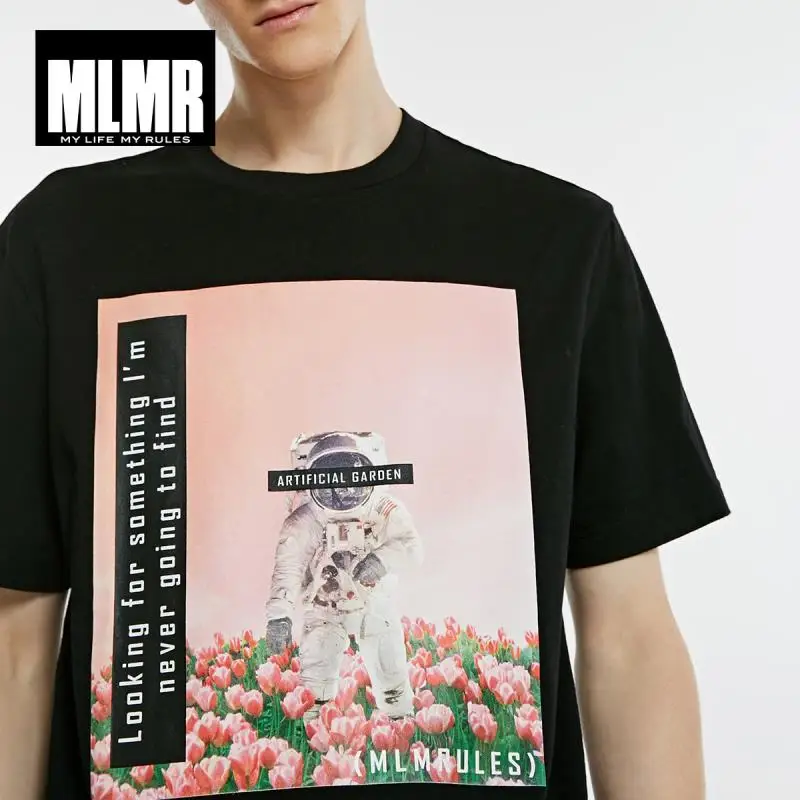 MLMR Мужская осень 100% хлопок абстрактный принт круглый вырез с коротким рукавом