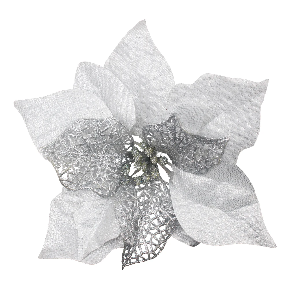 

HACOCHU 5PCS/lot 20cm Christmas Tree Flower Hollow Out Glitter Kerst Decoratie Artificial Fake Flowers for Wedding Decorations