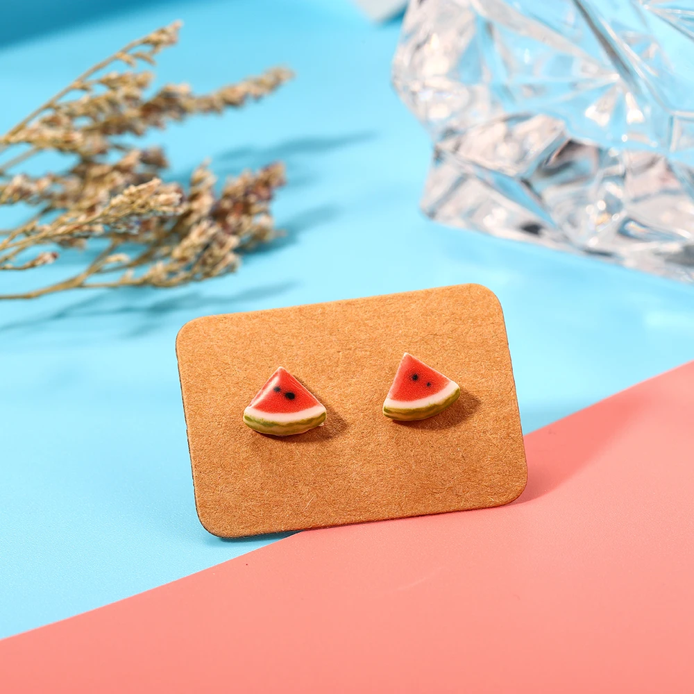 METOO Fashion Watermelon earrings Cantaloupe children kids Fruits Earrings Ceramic Handmade|Серьги-гвоздики| |