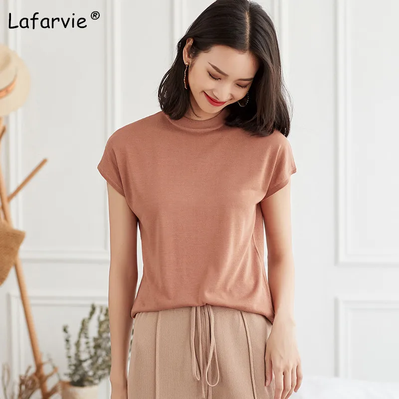 Lafarvie трикотажная льняная Кофта женская летняя тонкая мягкая удобная рубашка