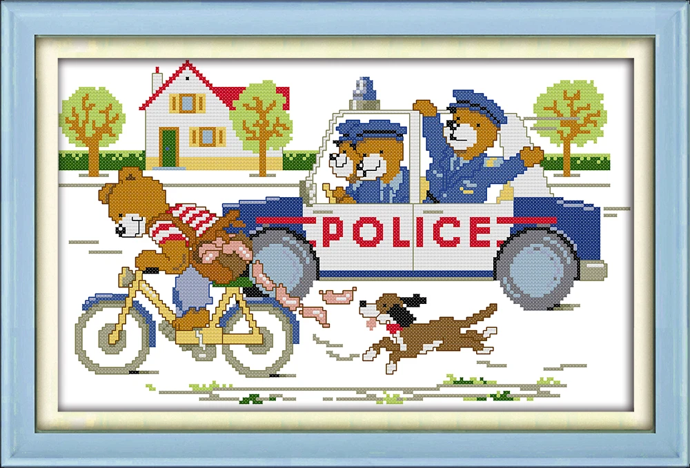 Полиция собака мультфильм diy картина считает Печать на холсте DMC 14CT 11CT Вышивка
