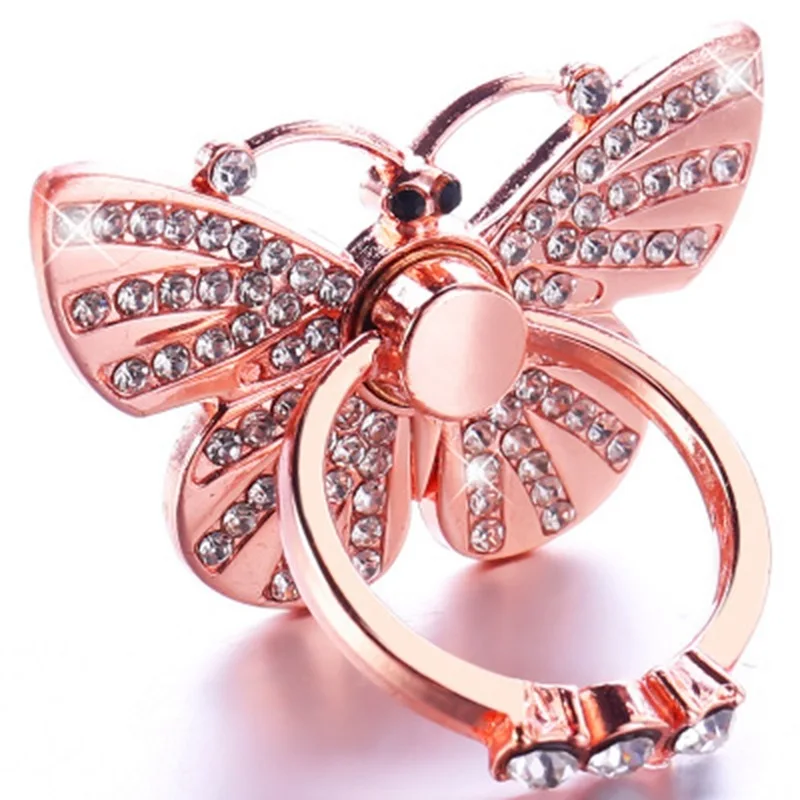 Rose gold butterfly Мобильная подставка-кольцо под Пальцы для телефона, подставка для сотового телефона, планшета, универсальная поддержка, алмазная корона, павлин, Бабочка, кольцо для телефона SMSNXY - Цвет: Rose gold butterfly