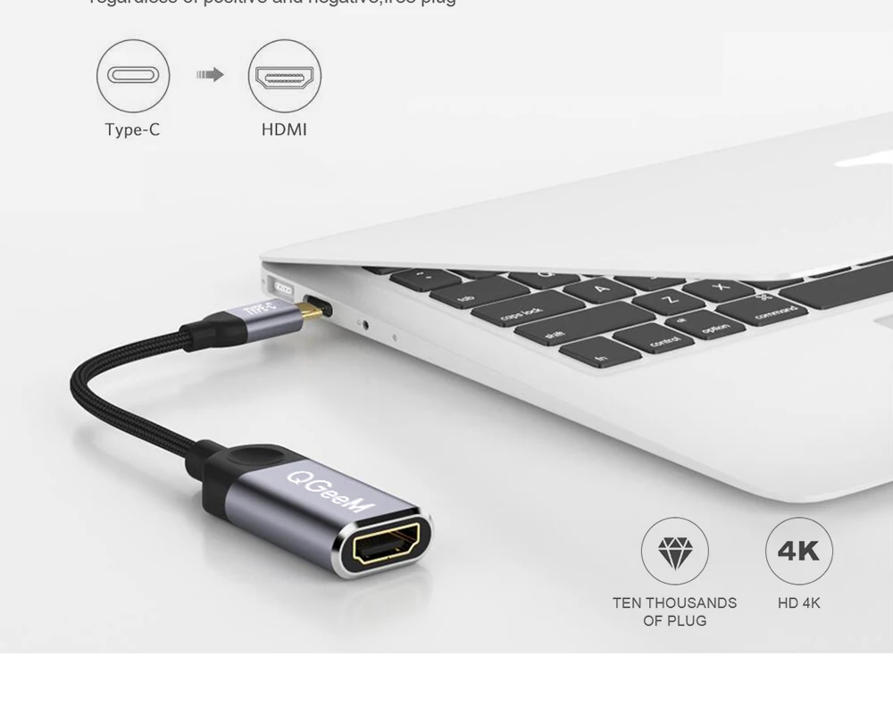 QGEEM USB C к HDMI Кабель-адаптер 4 к 30 Гц тип-c к HDMI для huawei mate 20 macBook pro ipad pro hdmi Женский к usb type c